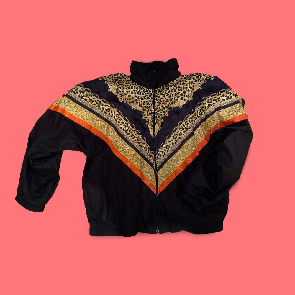 Cheetah Print & Floral Border Windbreaker Jacket
